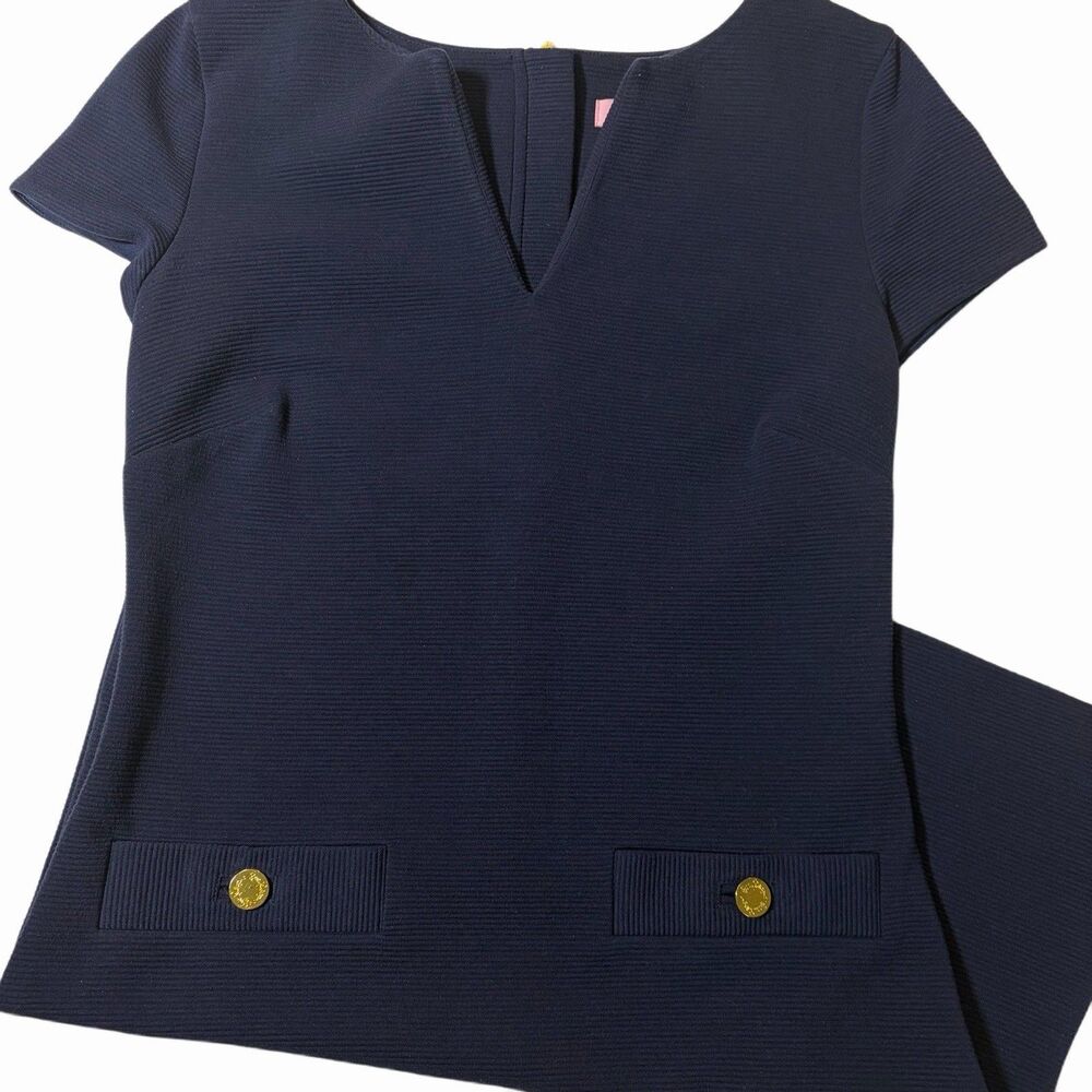 Lilly Pulitzer Layton Short Sleeve Shift Dress Navy Blue Ottoman Size XS
